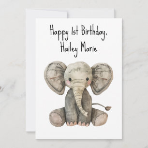 Personalised First Birthday Stuffed Elephant  Card