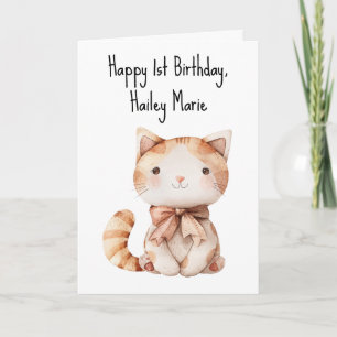 Personalised First Birthday Stuffed Toy Cat  Card