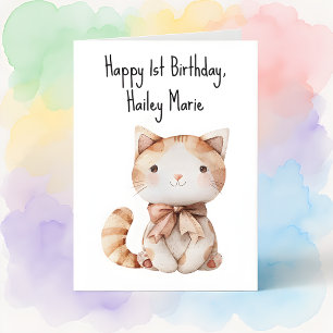 Personalised First Birthday Stuffed Toy Cat  Card