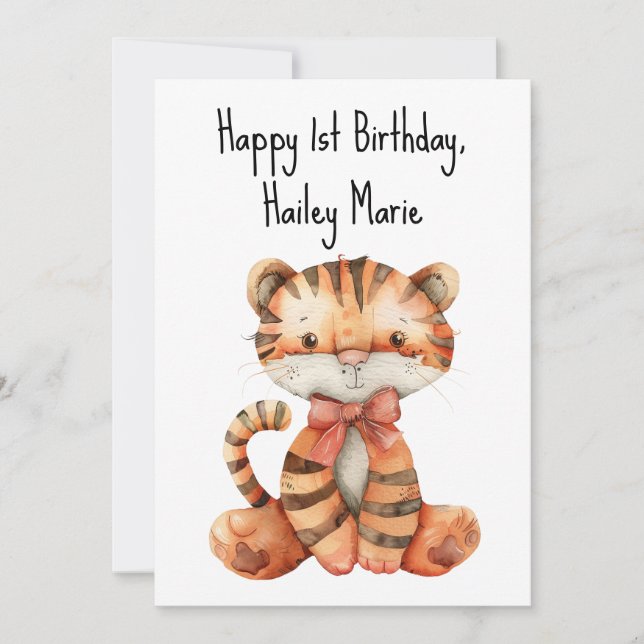 Personalised First Birthday Stuffed Toy Tiger  Card (Front)