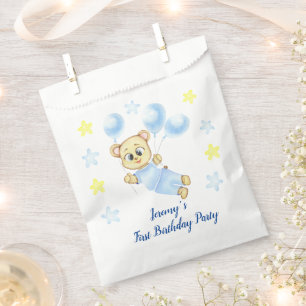 Personalised First Birthday Teddy Bear Boy Favour Bags