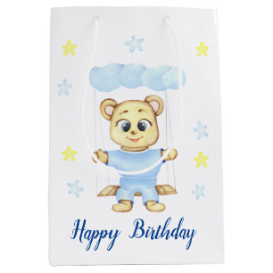 Personalised First Birthday Teddy Bear Boy Medium Gift Bag
