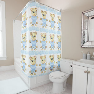 Personalised First Birthday Teddy Bear Boy Shower Curtain
