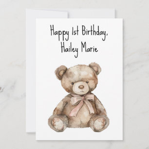 Personalised First Birthday Teddy Bear  Card