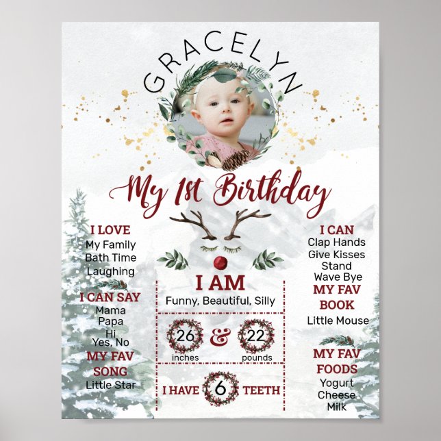 Personalised First Birthday Winter Edition Poster (Front)