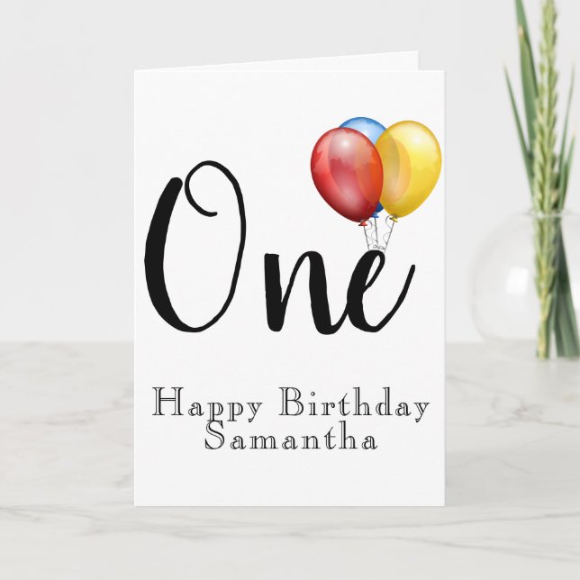 Personalised First Birthday With Balloon Card (Front)