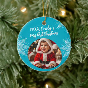 Personalised First Christmas Add Photo Snowflakes Ceramic Tree Decoration
