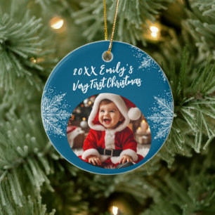 Personalised First Christmas Add Photo Snowflakes Ceramic Tree Decoration