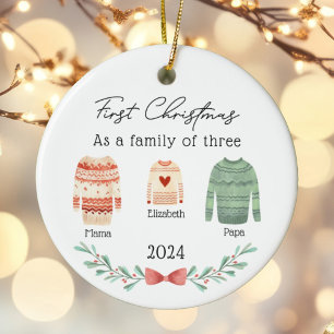 Personalised First Christmas as a Family of 3 Ceramic Tree Decoration