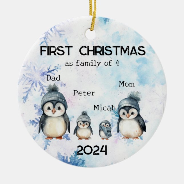 Personalised First Christmas as a Family of 4 Ceramic Tree Decoration (Front)
