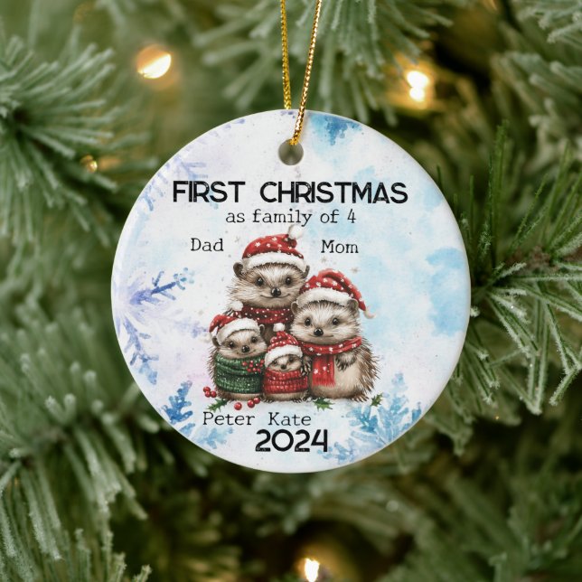 Personalised First Christmas as a Family of 4 Ceramic Tree Decoration (Tree)