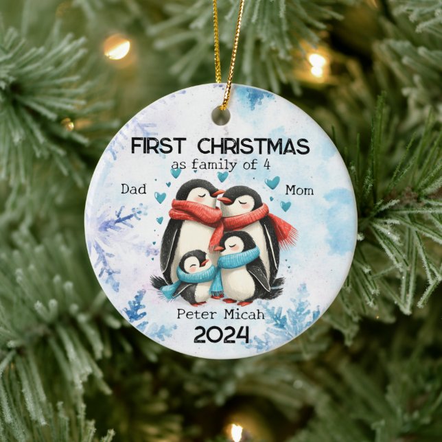 Personalised First Christmas as a Family of 4 Ceramic Tree Decoration (Tree)