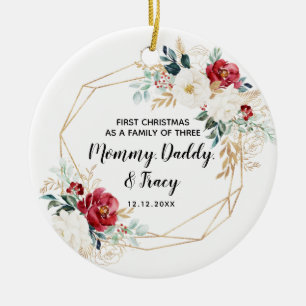 Personalised First Christmas As A Family of Three  Ceramic Tree Decoration