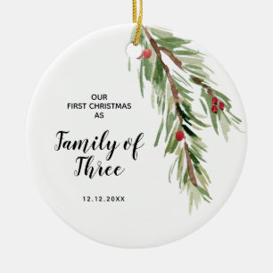 Personalised First Christmas as a Family of Three Ceramic Tree Decoration