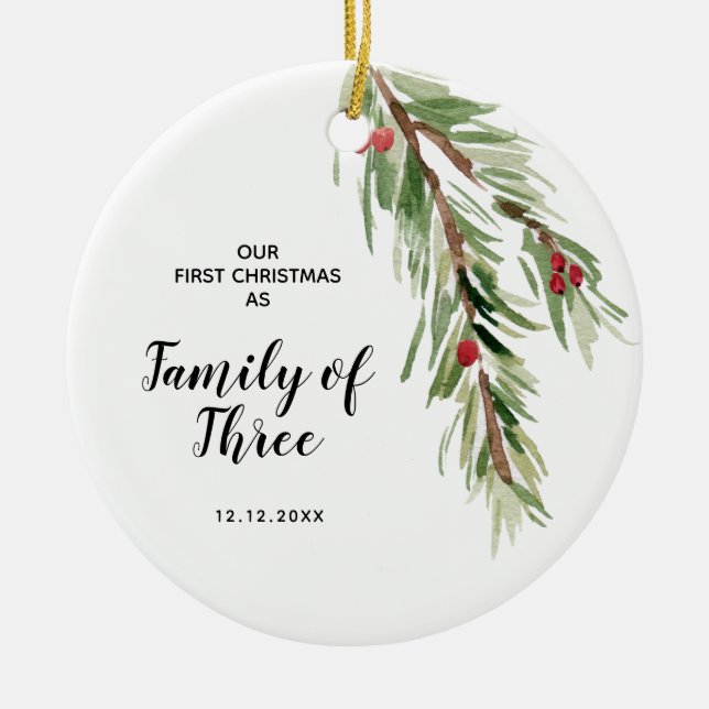 Personalised First Christmas as a Family of Three Ceramic Tree Decoration (Front)