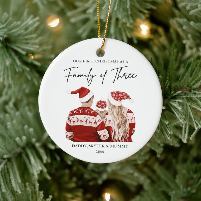 Personalised First Christmas As A Family Of Three Ceramic Tree Decoration (Tree)