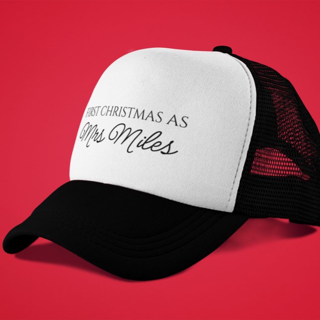 Personalised 'First Christmas as a Mrs.' Surname Trucker Hat (Personalized 'First Christmas as a Mrs.' Surname Trucker Hat)