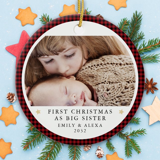 Personalised First Christmas as Big Sister Photo Ceramic Tree Decoration (Creator Uploaded)