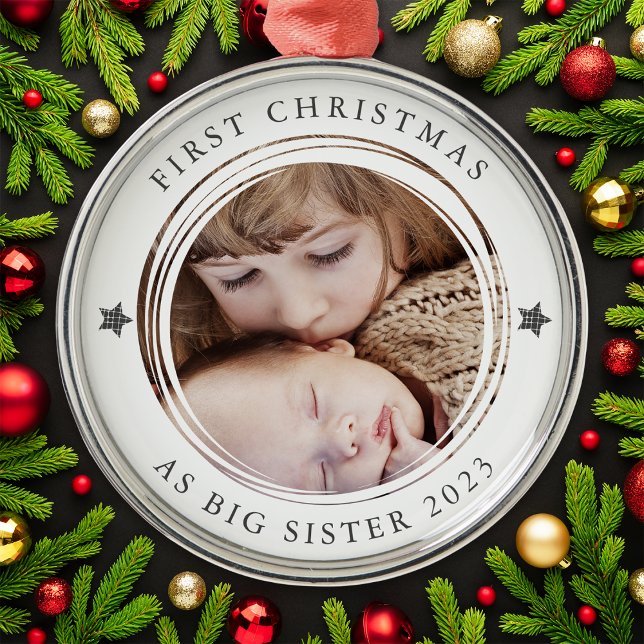 Personalised First Christmas as Big Sister Photo Metal Tree Decoration (Creator Uploaded)