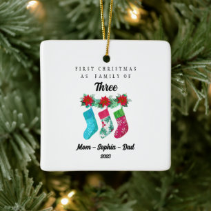 Personalised First Christmas As Family of Three Ceramic Ornament