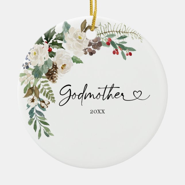 Personalised First Christmas As Godmother Gift Ceramic Tree Decoration (Front)