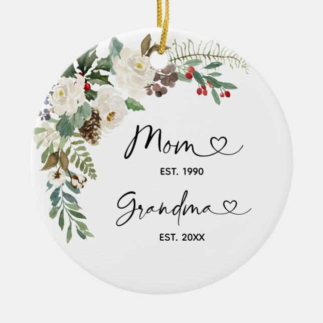 Personalised First Christmas as Grandmother Gift Ceramic Tree Decoration (Front)