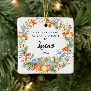 Personalised First Christmas As Grandparents Ceramic Ornament
