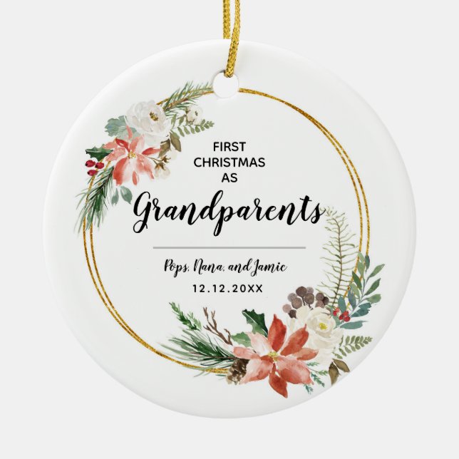 Personalised First Christmas as Grandparents Ceramic Tree Decoration (Front)