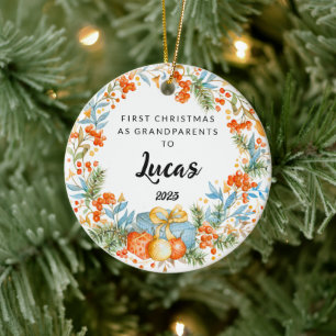 Personalised First Christmas As Grandparents Ceramic Tree Decoration