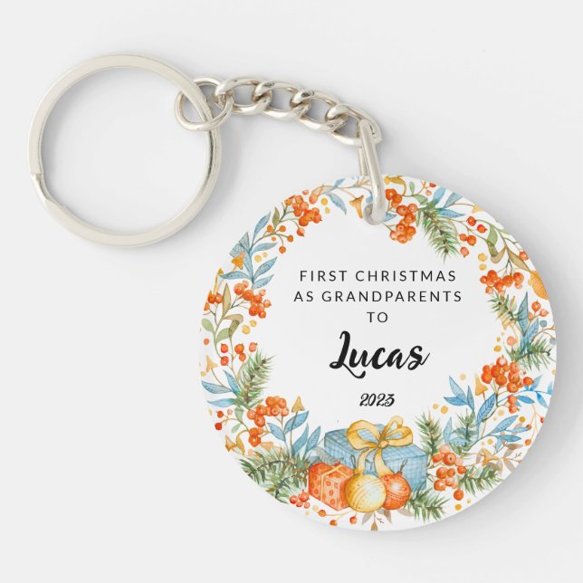 Personalised First Christmas As Grandparents   Key Ring (Front)