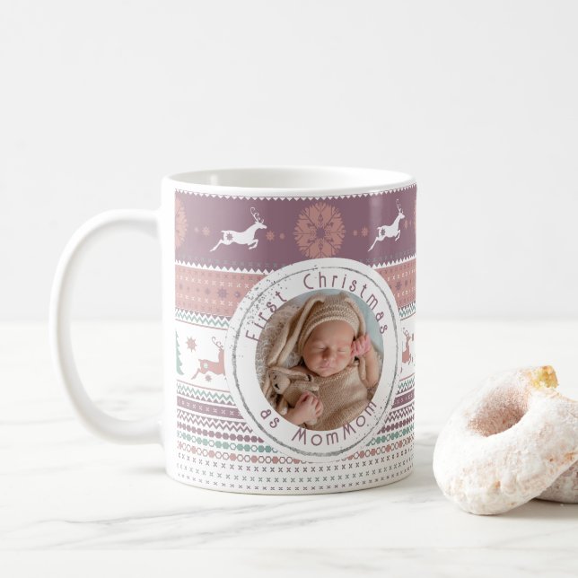 Personalised First Christmas as MomMom Baby Photo Coffee Mug (With Donut)
