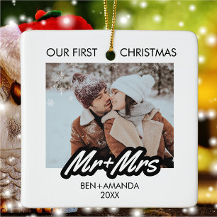 Personalised First Christmas As Mr and Mrs Photo Ceramic Ornament