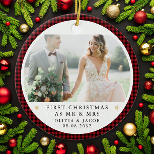 Personalised First Christmas as Mr & Mrs Photo Ceramic Tree Decoration