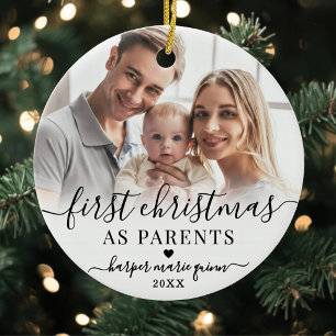 Personalised First Christmas As Parents Photo Ceramic Tree Decoration