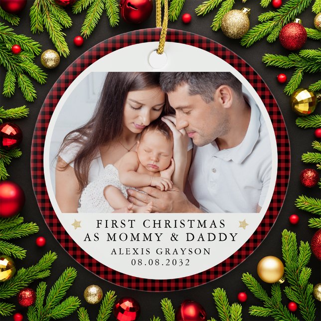 Personalised First Christmas as Parents Photo Ceramic Tree Decoration (Creator Uploaded)