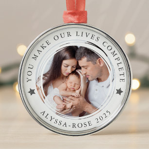 Personalised First Christmas as Parents Photo Metal Tree Decoration