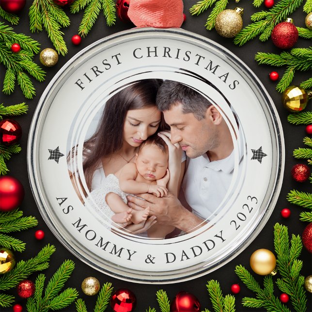Personalised First Christmas as Parents Photo Metal Tree Decoration (Creator Uploaded)