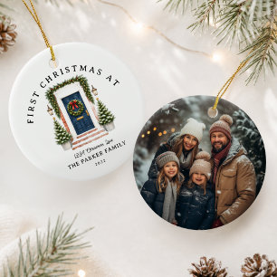 Personalised First Christmas At Our New Home Photo Ceramic Tree Decoration
