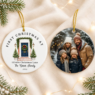 Personalised First Christmas At Our New Home Photo Ceramic Tree Decoration