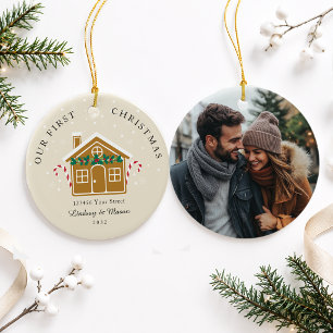 Personalised First Christmas At Our New Home Photo Ceramic Tree Decoration
