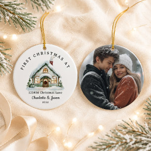 Personalised First Christmas At Our New Home Photo Ceramic Tree Decoration