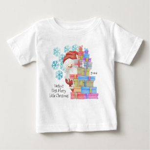 Personalised First Christmas Cute Father Christmas Baby T-Shirt