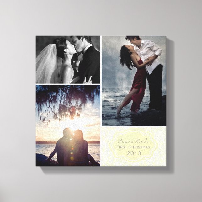 Personalised First Christmas Damask Photo Collage Canvas Print (Front)