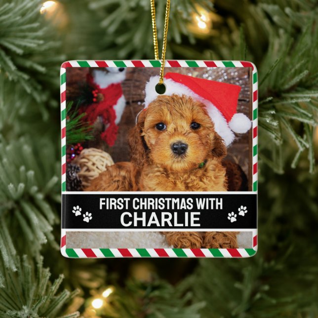 Personalised First Christmas Dog Photo Ceramic Ornament (Tree)
