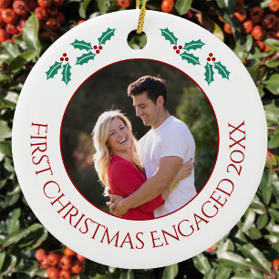 Personalised First Christmas Engaged Photo Ceramic Tree Decoration