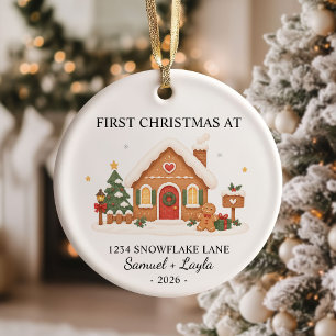 Personalised First Christmas Gingerbread House Ceramic Tree Decoration