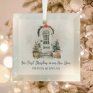 Personalised First Christmas in Our New Home Glass Tree Decoration