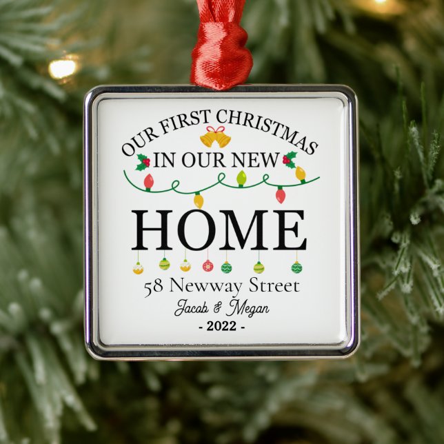 Personalised First Christmas in Our New Home Xmas Metal Tree Decoration (Tree)