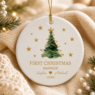 Personalised First Christmas Married Couple Orname Ceramic Tree Decoration