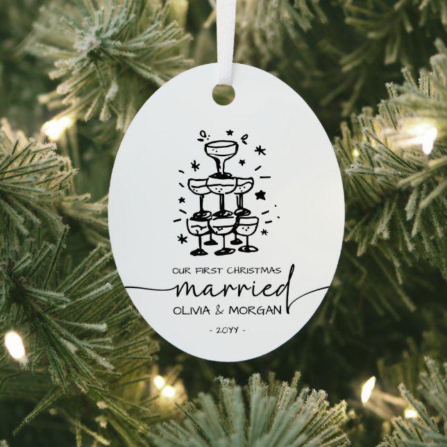 Personalised First Christmas Married Names Metal Tree Decoration (Insitu)